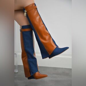 DENIM SHARK PADLOCK BOOTS